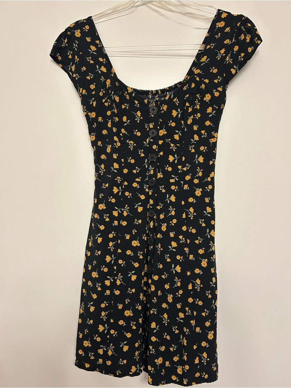 Aeropostale Black Mini Dress with Yellow Floral Print Size XS - Picture 2 of 9